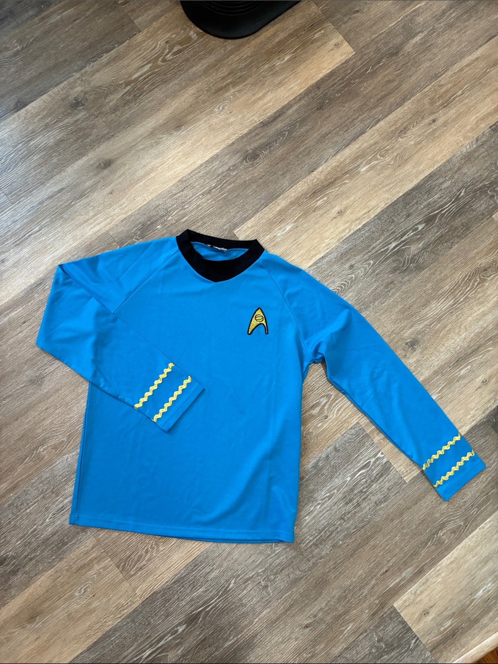 Blue Star Trek-Inspired Long Sleeve Tee with Yellow Emblem